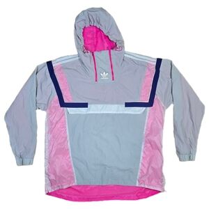 Adidas BR8 Windbreaker Men's XL Gray Pink Pullover Anorak Hooded Lightweight